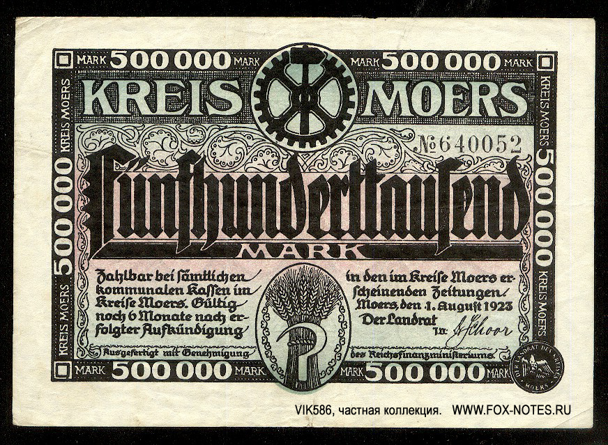 Kreiss Moers 500000 Mark 1923