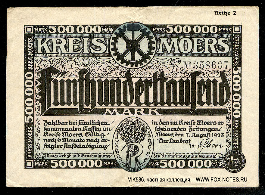 Kreiss Moers 500000 Mark 1923
