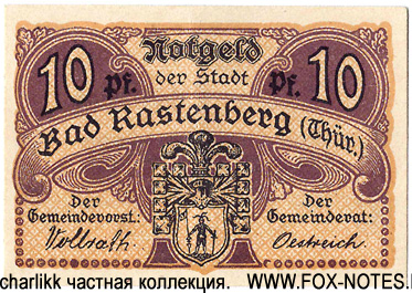 Notgeld der Stadt Bad Rastenberg 10 Pfennig 1921