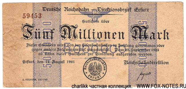 Reichsbahndirektion Erfurt 5 Millionen Mark 1923