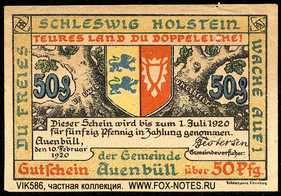 Stadt Auenbüll 50 Pfennig 1920