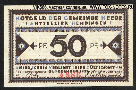 Notgeld der Gemeinde Heede.  50 pfennig 1921