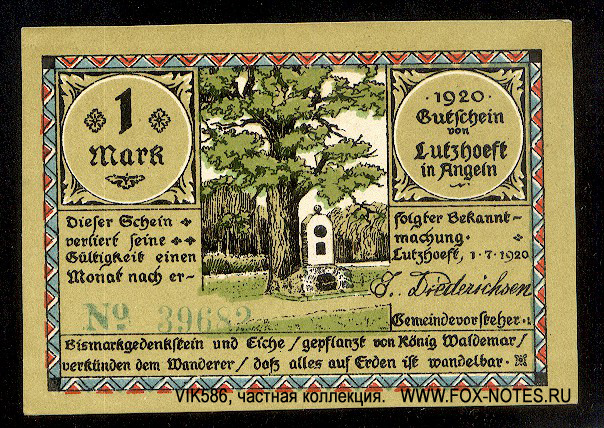 Lutzhöft 1 Mark  1920 Notgeld