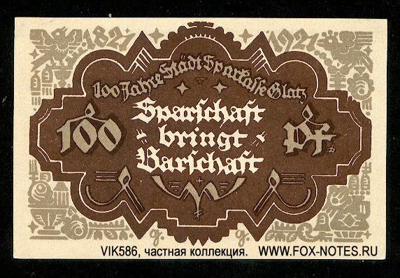 Stadt Sparkasse Glatz 100 Pfennig 1921