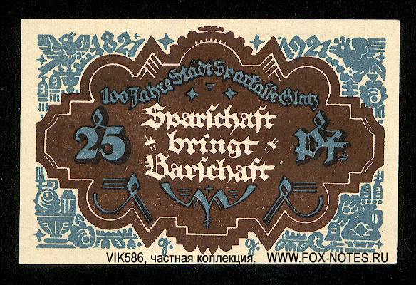 Stadt Sparkasse Glatz 25 Pfennig 1921