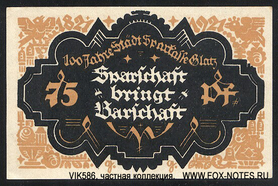 Stadt Sparkasse Glatz 75 Pfennig 1921
