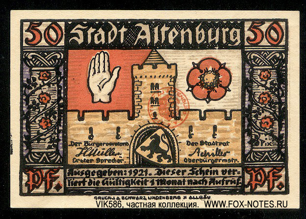 Stadt Altenburg Prinzraubserie 50  1921 