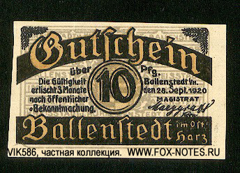 Stadt Ballenstedt 10 Pfennig 1921