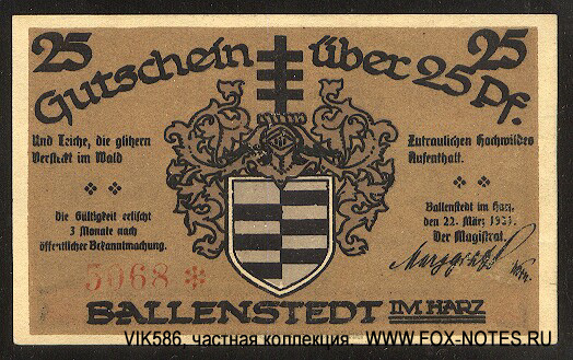 Stadt Ballenstedt 25 pfennig 1921