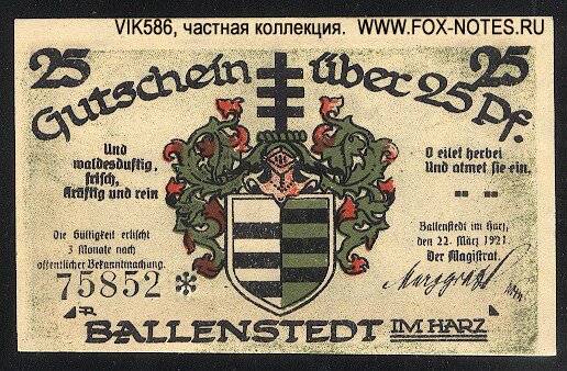 Stadt Ballenstedt 25 pfennig 1921