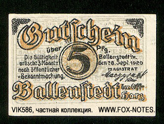 Stadt Ballenstedt 5 Pfennig 1921 notgeld