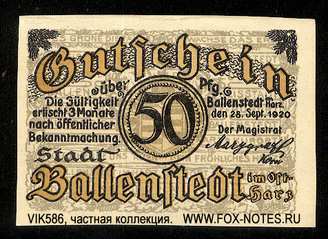 Stadt Ballenstedt 50 Pfennig