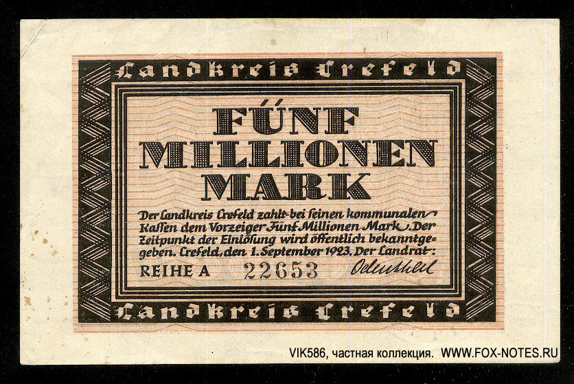 Landkreis Crefeld 50 Millionen Mark 1923