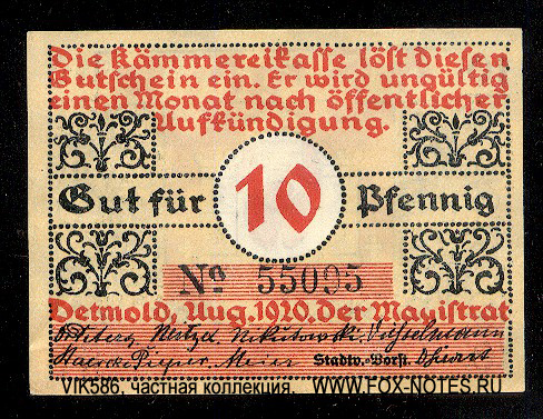Stadt Detmold 10 Pfennig 1920