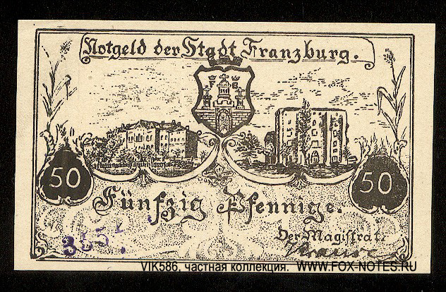 Notgeld der Stadt Franzburg. 50 pfennig 1921.