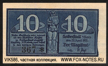 Stadt Halberstadt 10 Pfennig 1921 NOTGELD