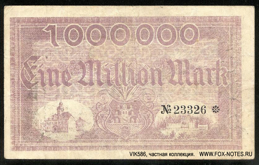 Notgeldschein der Stadt Meerane 1 Million Mark 1923