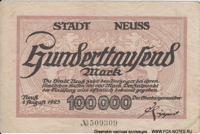 Stadt Neuss 100000 Mark 1923