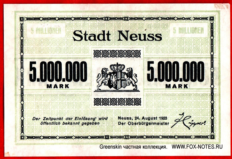 Stadt Neuss 5000000 Mark 1923
