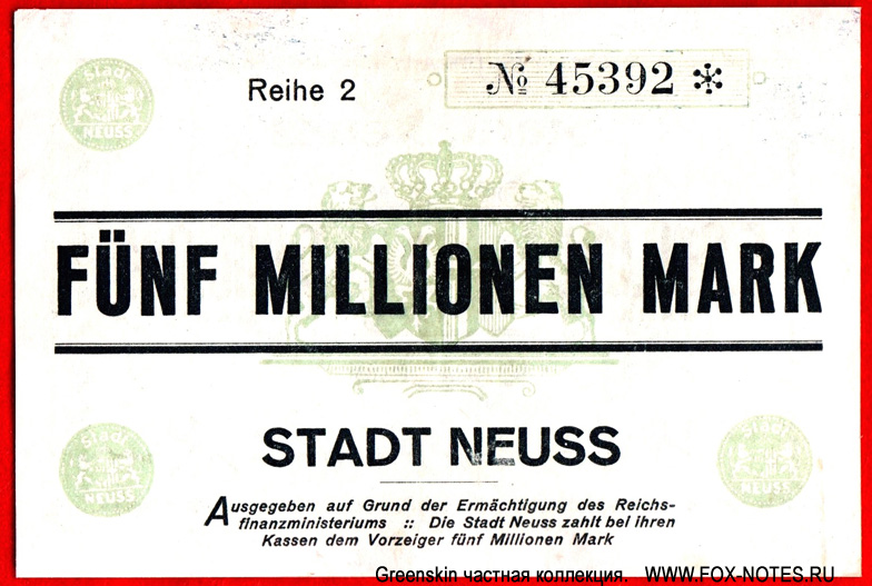 Stadt Neuss 5000000 Mark 1923