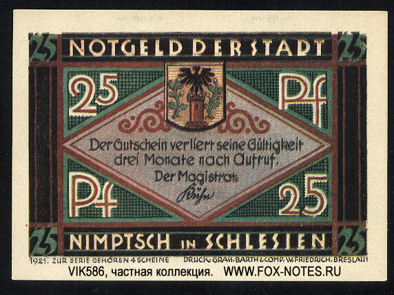 Stadt Nimptsch 25 Pfennig 1921