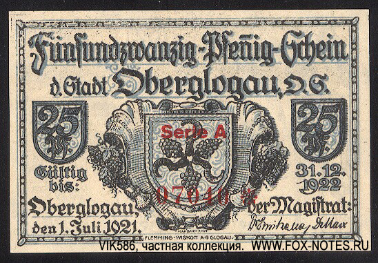 Stadt Oberglogau 25 Pfennig 1921 Notgeld