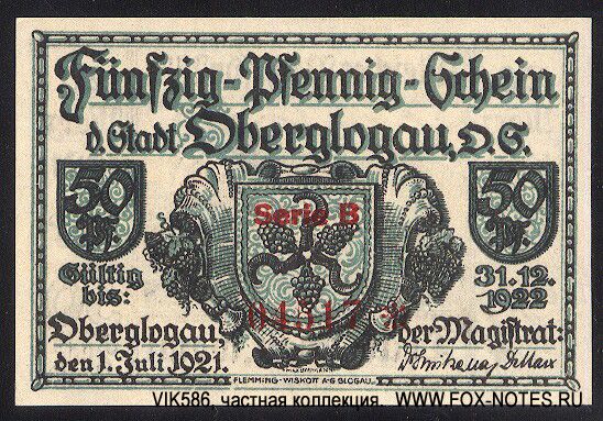 Stadt Oberglogau 50 Pfennig 1921 Notgeld