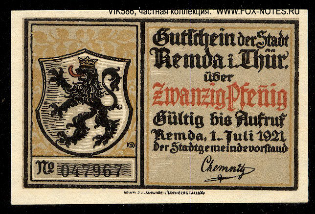 Stadt Remda 20 Pfennig 1921