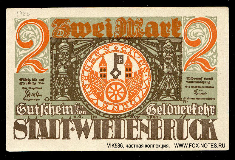 Stadt Wiedenbrück 2 Mark 1921
