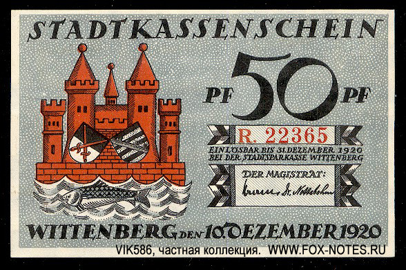 Stadt Wittenberg 50 Pfennig 1921 notgeld