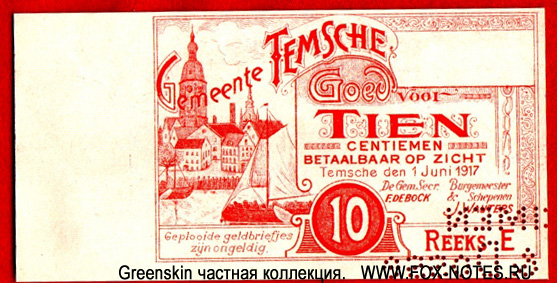 Gemeente Temsche 10 centimen 1917