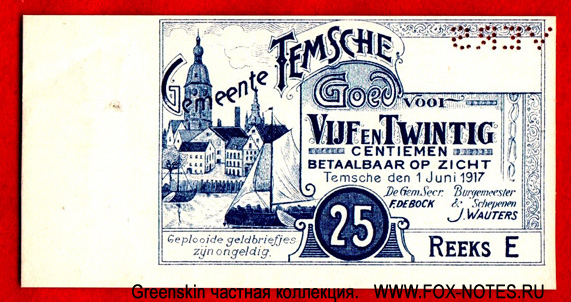 Gemeente Temsche 25 centimen 1917
