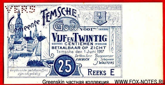 Gemeente Temsche 25 centimen 1917