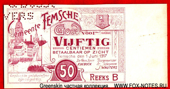 Gemeente Temsche 50 centimen 1917