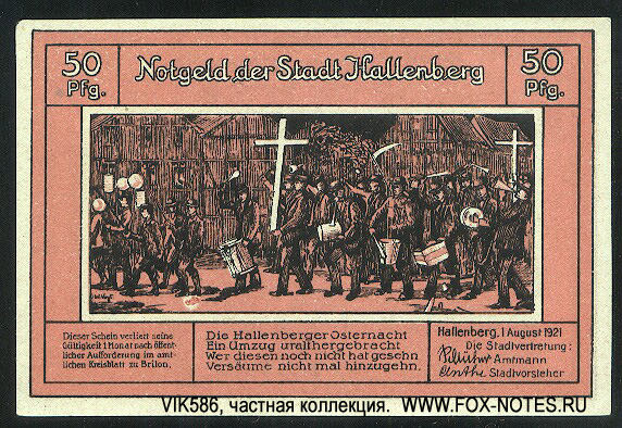 Notgeld der Stadt Hallenberg. 50 Pfennig. 1. August 1921.