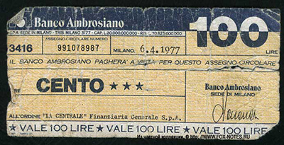Banco Ambrosiano 100 lire 1977