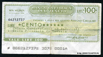 BANCA CATALICA DEL VENETO 100 lire 1976