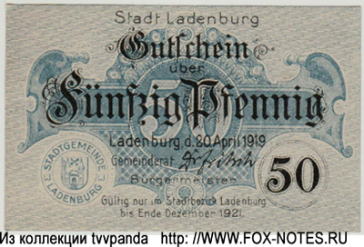 Stadt Ladenburg Gutschein. 20. April 1919