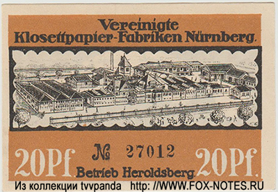 Vereinigte Klosettpapierfabriken Nürnberg 20 Pfennig