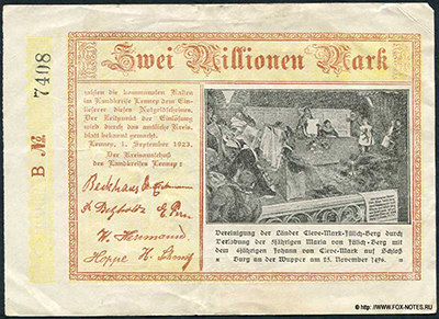 Landkreis Lennep 2 Millionen Mark 1923
