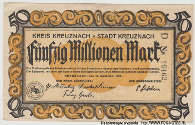 Kreis Kreuznach * Stadt Kreuznach 50 Millionen Mark 1923