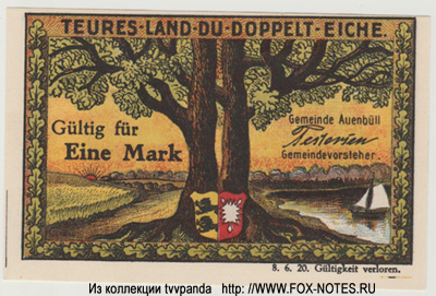 Stadt Auenbüll 1 mark 1920 notgeld