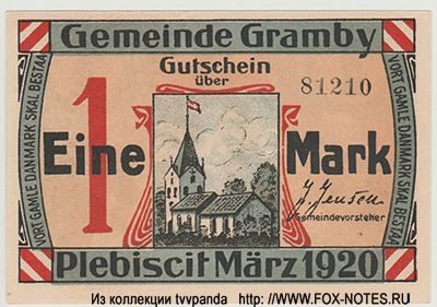 Stadt Gramby 1 Mark 1920 NOTGELD