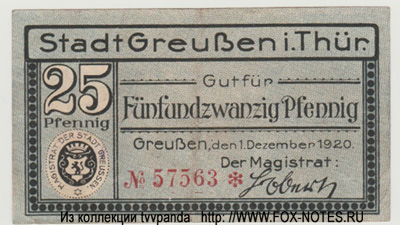 Stadt Greußen i. Th. 25 Pfennig 1920.