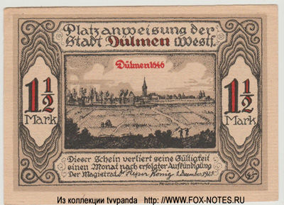 Stadt Dülmen 1 1/2 Mark 1921 notgeld