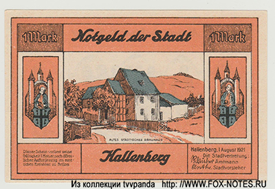 Notgeld der Stadt Hallenberg. 1. August 1921.