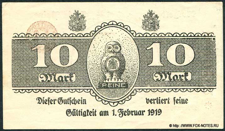 Notgeld der Stadt Peine. 10 Mark. 15. November 1918.