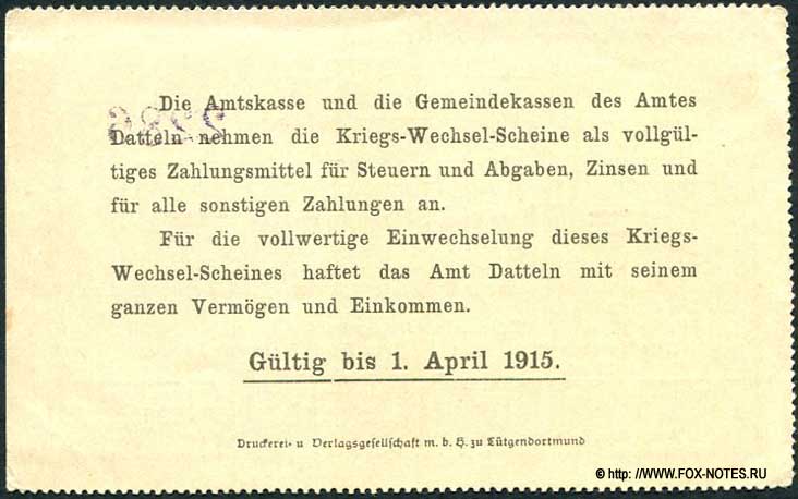 Amt Datteln  Kriegs-Wechsel-Schein. 3 Mark. 1914
