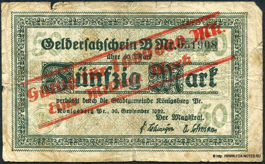 Königsberg in Preußen Geldersatzschein 1 Million Mark 1923