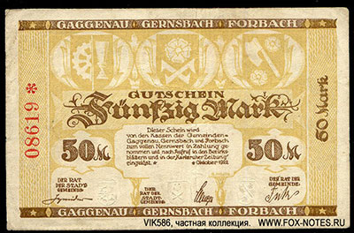 Gemeinden Gaggenau Gernsbach Forbach 50 Mark 1922